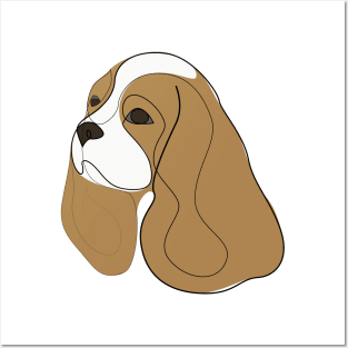 King Charles Cavalier - Spaniel - one line drawing with colour Posters and Art